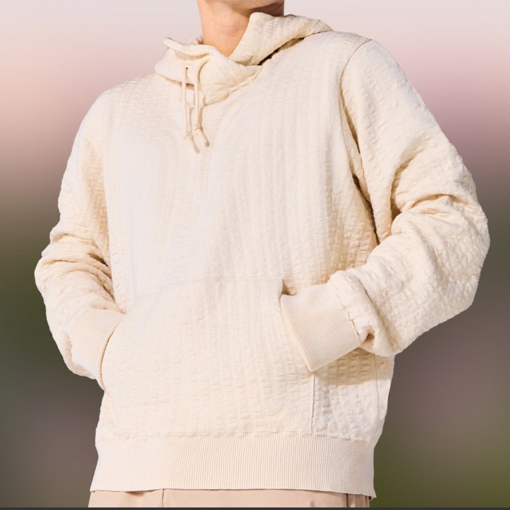 NUCYCL /‎ BEVANS 360 Hoodie Recycled Cotton Cream Jacquard Knit 3D Sustainable S